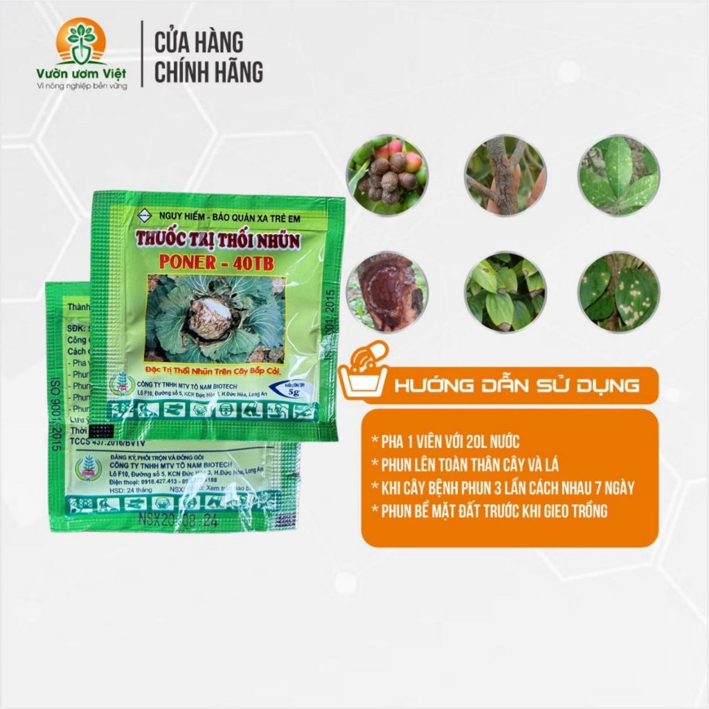 Thuốc trừ bệnh chuyên TRỊ THỐI NHŨN, trị úng lá, úng rễ, thối thân, thối đọt non - viên sủi 5gr