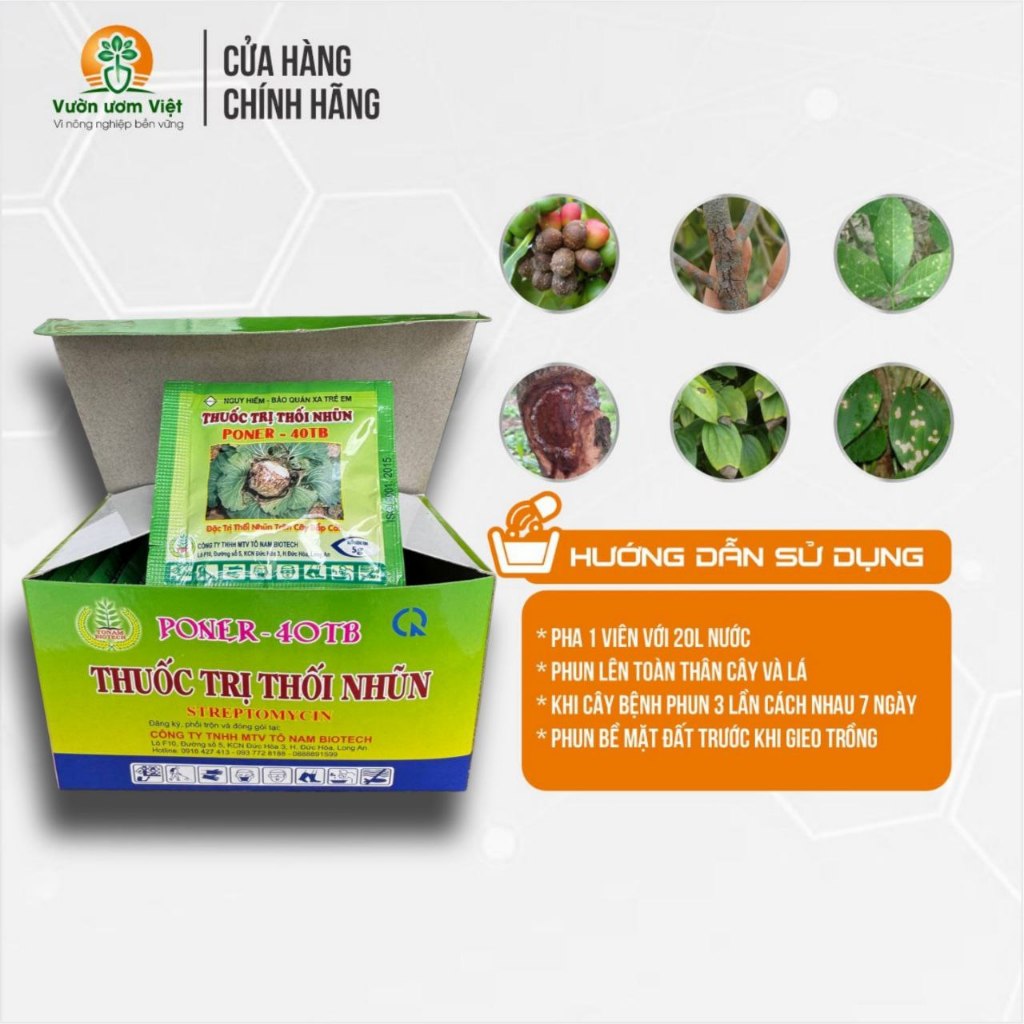 Thuốc trừ bệnh chuyên TRỊ THỐI NHŨN, trị úng lá, úng rễ, thối thân, thối đọt non - Hộp 20 viên sủi