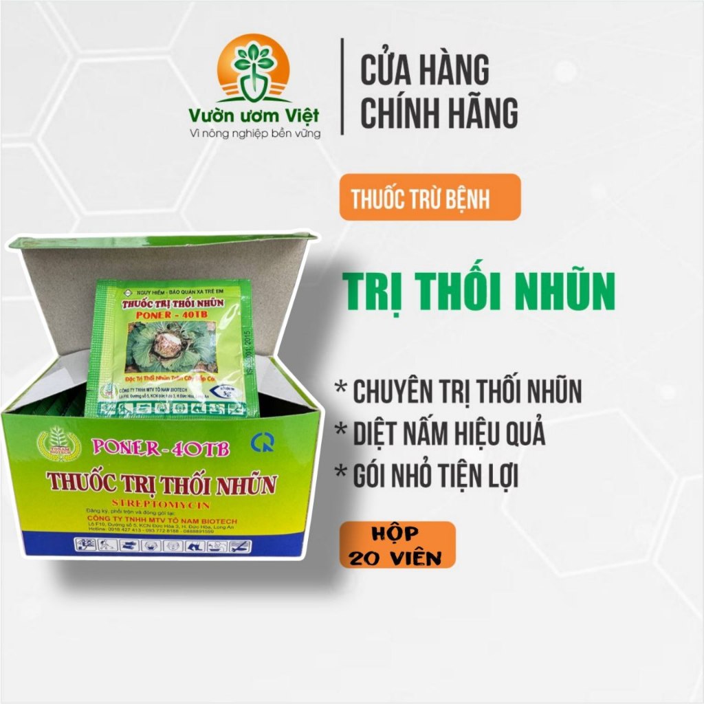 Thuốc trừ bệnh chuyên TRỊ THỐI NHŨN, trị úng lá, úng rễ, thối thân, thối đọt non - Hộp 20 viên sủi