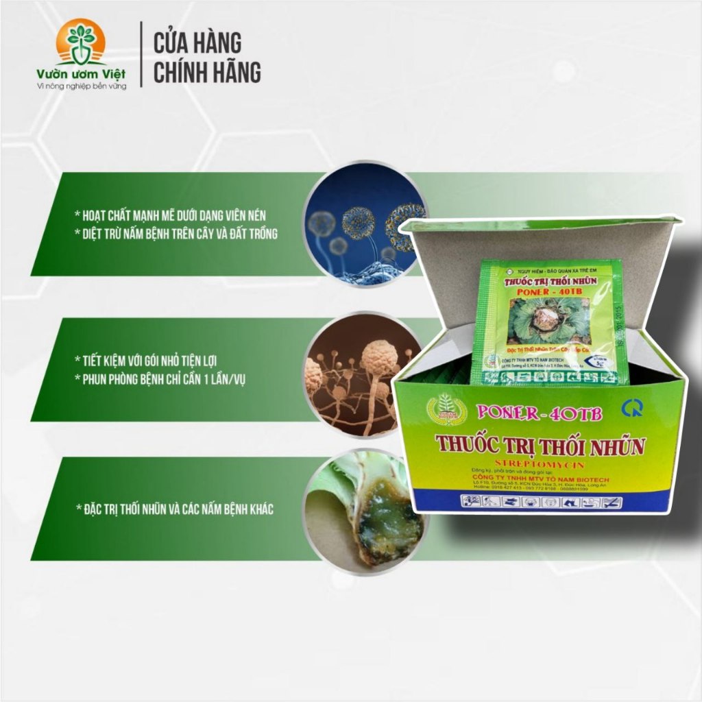 Thuốc trừ bệnh chuyên TRỊ THỐI NHŨN, trị úng lá, úng rễ, thối thân, thối đọt non - Hộp 20 viên sủi