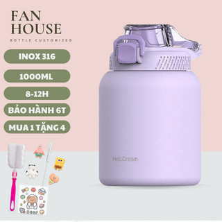 Bình giữ nhiệt cao cấp Hello Dream 720-1100ml bình nước giữ nhiệt thể thao Fan House có ống hút vỏ chống xước inox 316