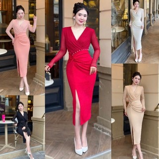 Đầm Body tay dài phối ren lưới đính ngọc