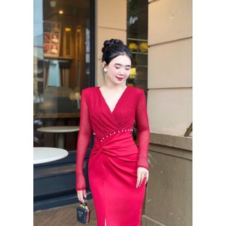 Đầm Body tay dài phối ren lưới đính ngọc