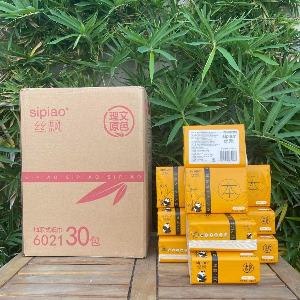 Thùng 30 gói giấy ăn gấu trúc SIPIAO nội địa trung giấy siêu dai mềm mịn không chất tẩy trắng