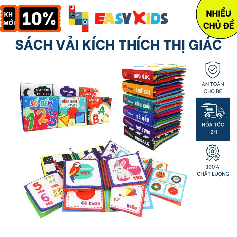 Sách Vải Cho Bé Sơ Sinh 12x12cm Kích Thích Thị Giác Nhiều Chủ Đề