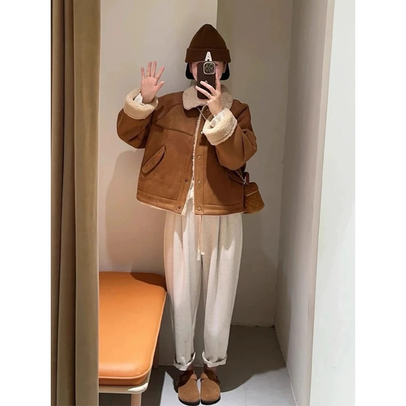 [ HÀNG order ] Áo khoác ngắn cừu dày sang trọng cho phụ nữ mùa thu và mùa đông lông mới tất cả trong một lỏng lẻo