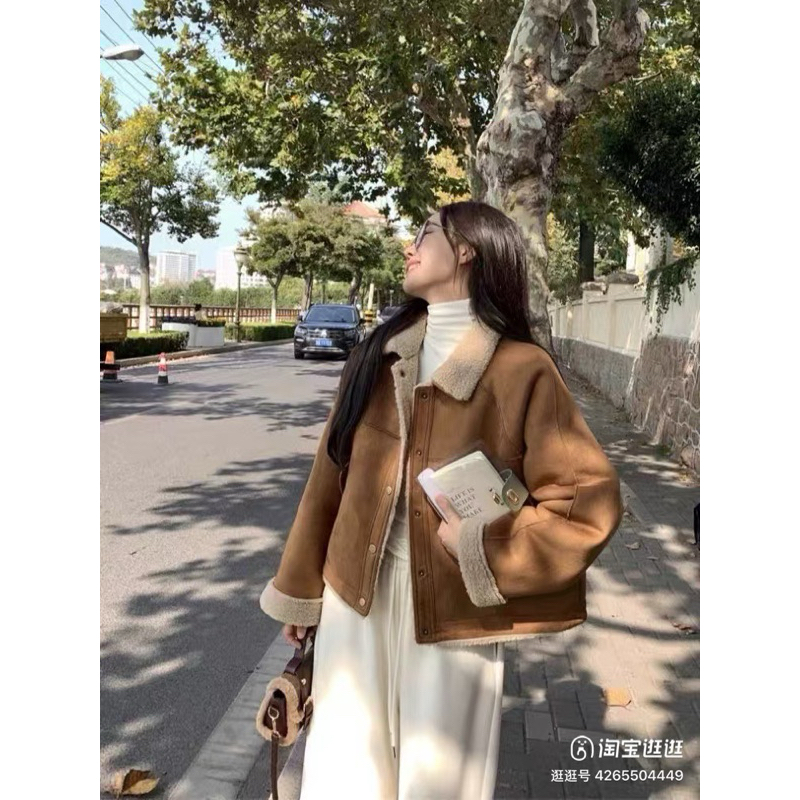 [ HÀNG order ] Áo khoác ngắn cừu dày sang trọng cho phụ nữ mùa thu và mùa đông lông mới tất cả trong một lỏng lẻo