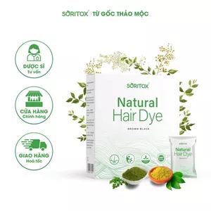 Nhuộm tóc đen tự nhiên bằng bột lá Hena và lá Chàm, Lên màu tự nhiên, Cải thiện gàu ngứa(Hộp 05 gói)
