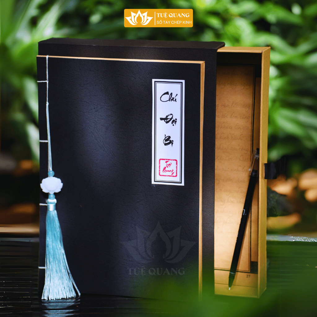 Sổ chép Kinh Combo 5 quyển vở chép Kinh In Mờ Giấy Cổ Cao Cấp (Tặng Bút, Ngòi bút, Vòng) - Tuệ Quang