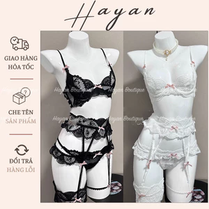 BR1 Set cosplay nội y ren, bộ đồ lót lingerie bralette kèm dây đai nối đùi gợi cảm BR1