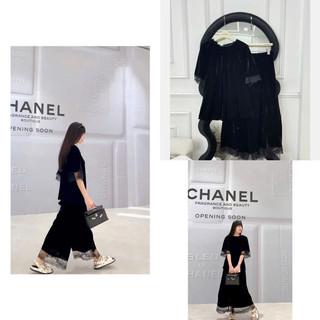 Sét áo nhung the cộc tay phối ren + quần xuông ống rộng dáng lửng trên mắt cá (form to-lùi size)
