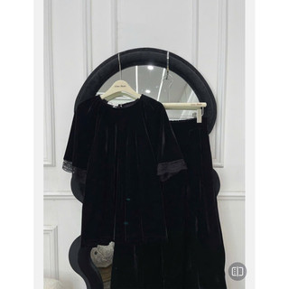 Sét áo nhung the cộc tay phối ren + quần xuông ống rộng dáng lửng trên mắt cá (form to-lùi size)