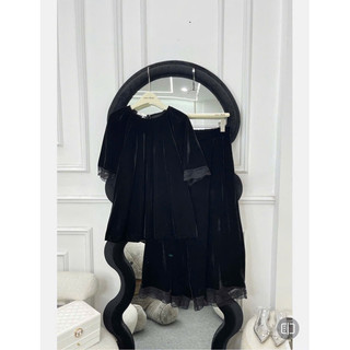 Sét áo nhung the cộc tay phối ren + quần xuông ống rộng dáng lửng trên mắt cá (form to-lùi size)