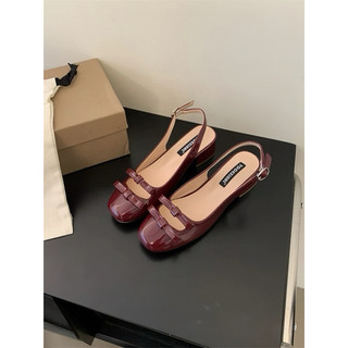 Sandal Da Bóng Êm Ái và Dịu Dàng , có 2 cái nơ xinh xắn gót 5 Phân Giày Bánh Bèo mã Sandal2No5P