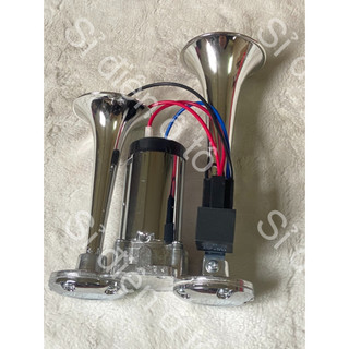 Còi sinh hơi 2 loa mạ crom điện 12v và 24v