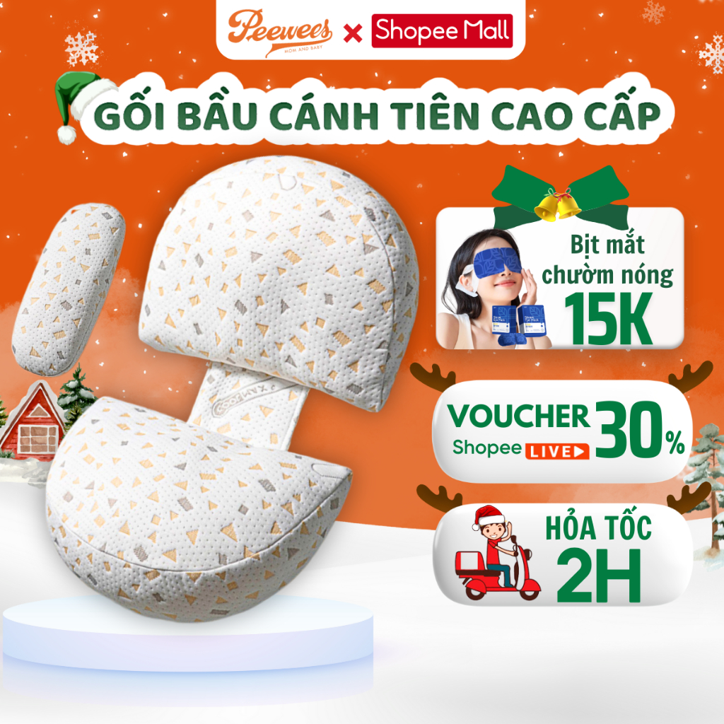 Gối Bầu Cánh Tiên Cao Cấp PeeWees Nâng Đỡ Bụng Toàn Diện, Giảm Tối Đa Đau Lưng, Giúp Cho Mẹ Bầu Ngủ Ngon Sâu Giấc
