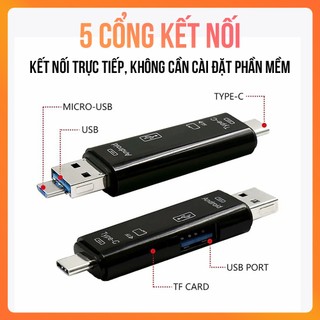 Đầu Đọc Thẻ Nhớ 5 Trong 1 Type-C/ TF/USB 2.0/USB/Micro USB – Hỗ Trợ Thẻ TF Cho Android, Laptop, PC