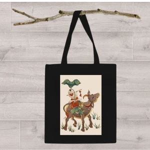 Túi tote vải đen túi vải canvas in hình vải canvas tranh dân gian Việt Nam đựng đồ đi chơi đi học thời trang totb03