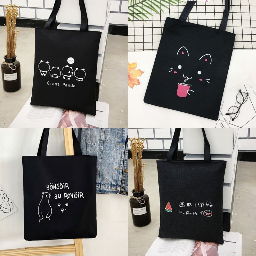 Túi tote vải đen có khóa túi vải canvas đựng đồ - Túi vải canvas đi chơi đi học thời trang hàn quốc 35x40 totb01