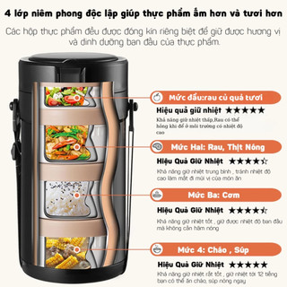 Hộp Cơm Giữ Nhiệt YADEL - Tặng Bộ Đũa Thìa - 6 Lớp Giữ Nhiệt - 2 Lớp Chống Bỏng - Giữ Nhiệt 8-12 Giờ