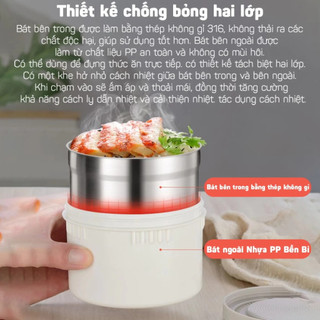 Hộp Cơm Giữ Nhiệt YADEL - Tặng Bộ Đũa Thìa - 6 Lớp Giữ Nhiệt - 2 Lớp Chống Bỏng - Giữ Nhiệt 8-12 Giờ