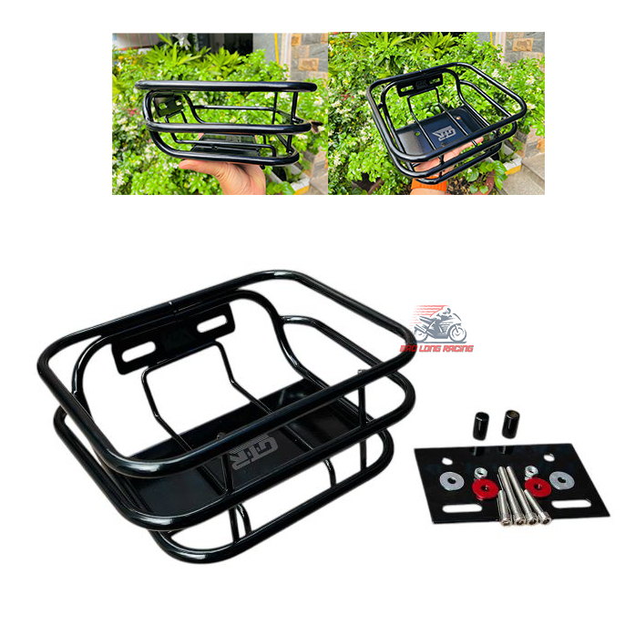 Rổ SCOOPY kiểu GTR Sơn Tĩnh Điện đen bóng kèm phụ kiện long đền Đỏ đầy đủ hàng chất lượng tốt.