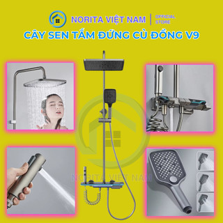 Sen Cây Tắm Đứng Nóng Lạnh  V9 Full LED Hiển Thị Nhiệt Độ, Bộ Sen Cây Tắm Đứng Nóng Lạnh Củ Đồng Sơn Tĩnh Điện An Toàn