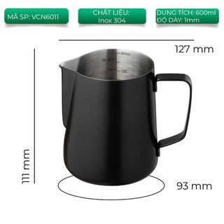 Volcano Ca đánh sữa Inox 304 sơn Teflon đen chống bám dính