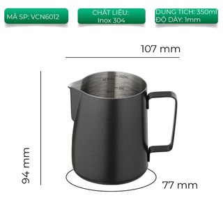 Volcano Ca đánh sữa Inox 304 sơn Teflon đen chống bám dính
