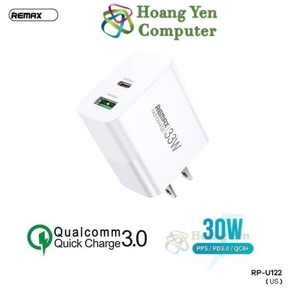 Cốc Sạc Nhanh Remax RP-U122 - Sạc Nhanh QC3.0 18W, PD30W - Chính Hãng BH 12 Tháng - Hoàng Yến Computer