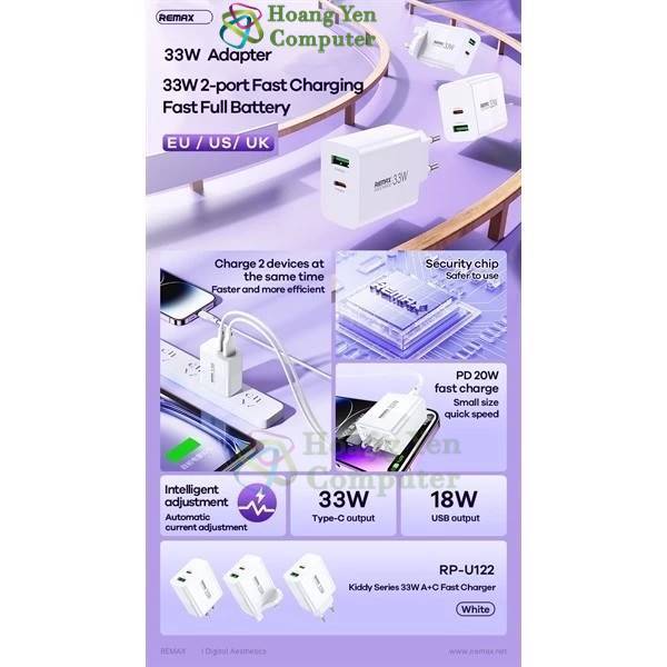 Cốc Sạc Nhanh Remax RP-U122 - Sạc Nhanh QC3.0 18W, PD30W - Chính Hãng BH 12 Tháng - Hoàng Yến Computer