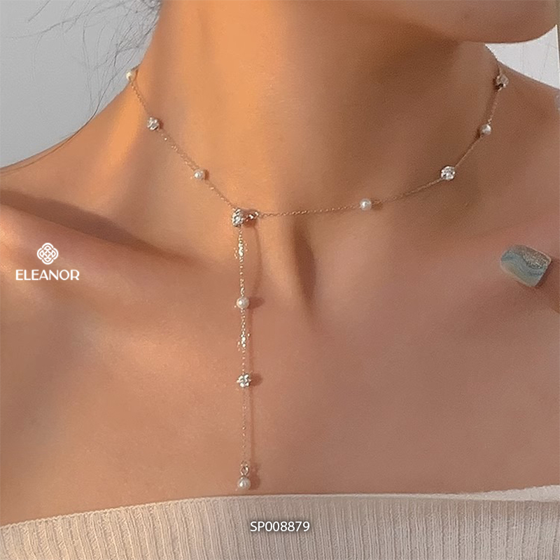 Dây chuyền nữ titan Eleanor Accessories ngọc trai nhân tạo đính đá phụ kiện trang sức vòng cổ 8879