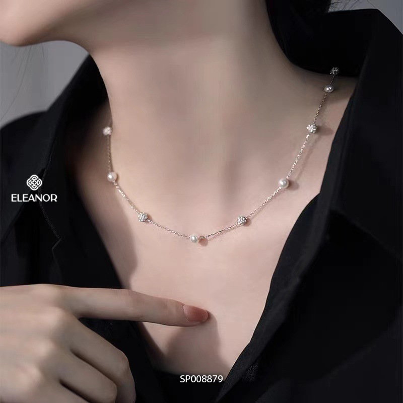 Dây chuyền nữ titan Eleanor Accessories ngọc trai nhân tạo đính đá phụ kiện trang sức vòng cổ 8879