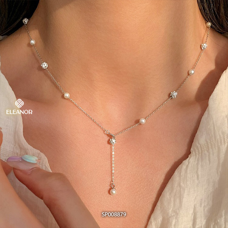 Dây chuyền nữ titan Eleanor Accessories ngọc trai nhân tạo đính đá phụ kiện trang sức vòng cổ 8879