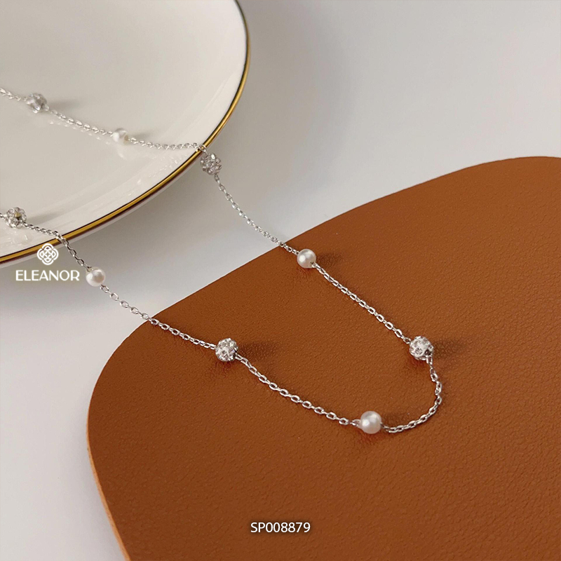 Dây chuyền nữ titan Eleanor Accessories ngọc trai nhân tạo đính đá phụ kiện trang sức vòng cổ 8879