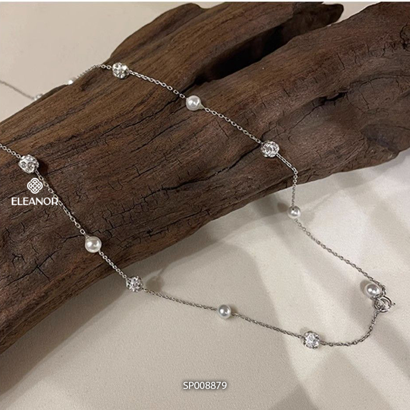 Dây chuyền nữ titan Eleanor Accessories ngọc trai nhân tạo đính đá phụ kiện trang sức vòng cổ 8879