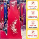 VẢI MAY ÁO DÀI CHO MẸ CÔ DÂU BÀ SUI LỤA BẢO ANH ĐÍNH BÔNG HOA ĐÁ CAO CẤP MỀM MẠI CO GIÃN HÀNG LOẠI 1 MÀU ĐỎ XANH ĐẸP — ảnh 4