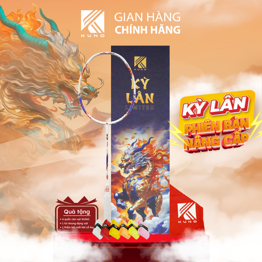 Ảnh Vợt cầu lông KUNO Kỳ Lân tấn công, trọng lượng 4U full carbon cao cấp được gia cố 2 lần chắc chắn 1
