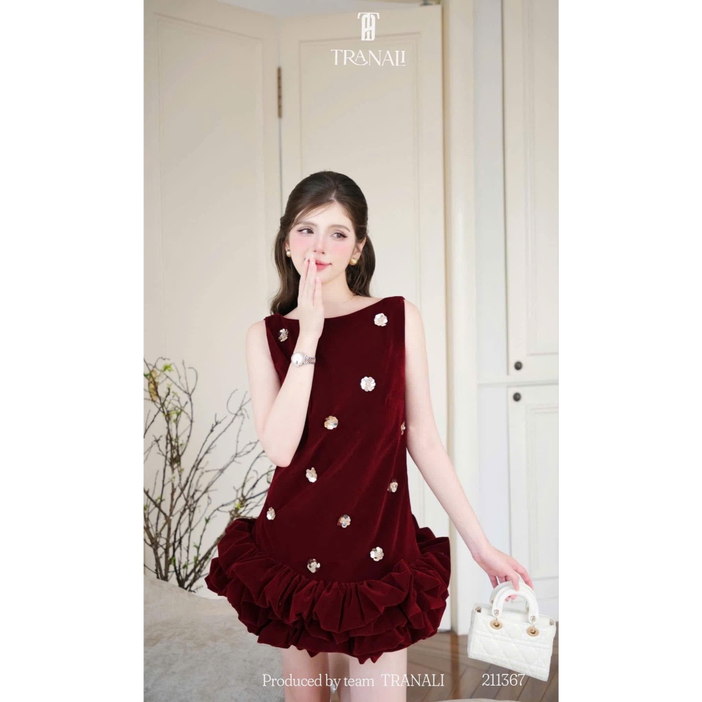 Đầm váy nữ sát nách đính đá phối chân váy bồng xoè,  đầm váy nữ cổ thuyền from suông phối váy ngắn bồng sang chảnh