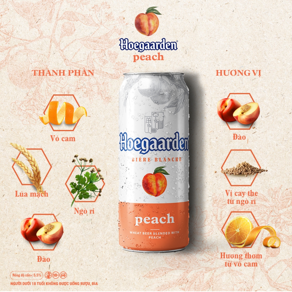 Ảnh Bia Bỉ Hoegaarden Peach Thùng 12 Lon (500ml/Lon) Chính Hiệu - Hương Vị Đào 3