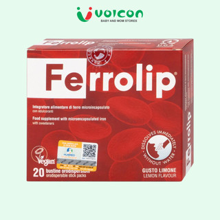 Sắt sinh học Ferrolip cho bà bầu và người thiếu máu, nhập khẩu từ Ý (Hộp 20 gói)