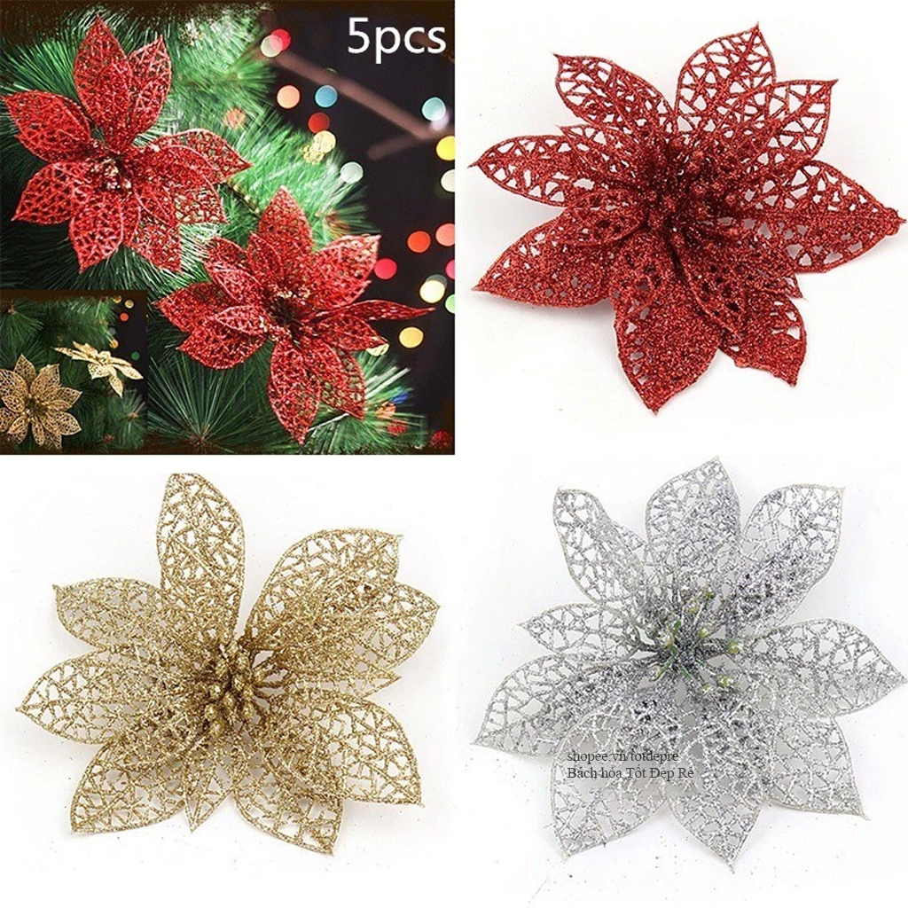 Hoa nhũ trang trí oản Tết quà Tết Bông trạng nguyên kép kim tuyến trang trí cây thông Noel