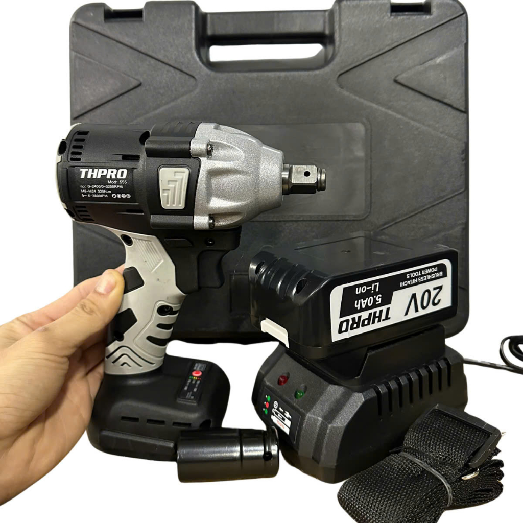 Máy siết bulong THPRO 20v bộ 1 pin sạc , máy siết bulong động cơ không chổi than đầu bulong 2 trong 1