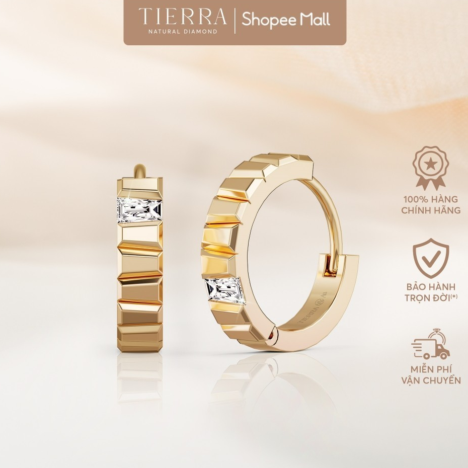 [CHAT TRƯỚC KHI ĐẶT] Bông Tai Tierra FBT5008, Vàng 14K 18K Đính Tấm CZ, Thiết Kế Dạng Khoen Tròn