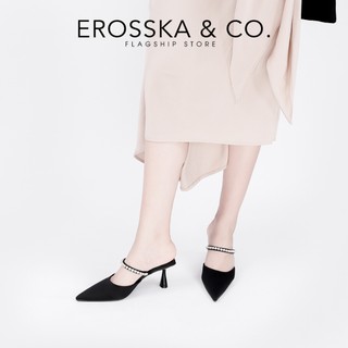 Erosska - Guốc cao gót nữ mũi nhọn quai ngang đính đá kiểu dáng sang trọng màu đen 7cm - EL060