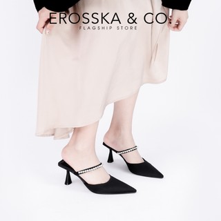 Erosska - Guốc cao gót nữ mũi nhọn quai ngang đính đá kiểu dáng sang trọng màu đen 7cm - EL060