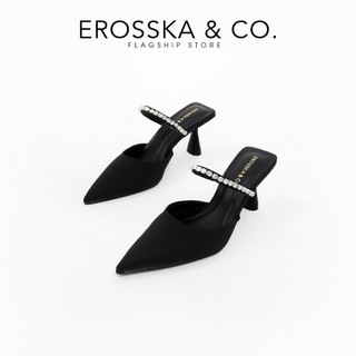 Erosska - Guốc cao gót nữ mũi nhọn quai ngang đính đá kiểu dáng sang trọng màu đen 7cm - EL060