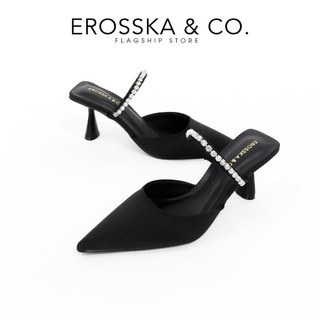 Erosska - Guốc cao gót nữ mũi nhọn quai ngang đính đá kiểu dáng sang trọng màu đen 7cm - EL060