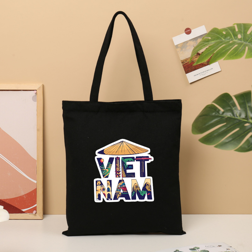 Túi Tote túi vải canvas bộ sưu tập Tôi Yêu Việt Nam có khóa dùng đi chơi đi học thời trang hàn quốc cao cấp 35x40cm