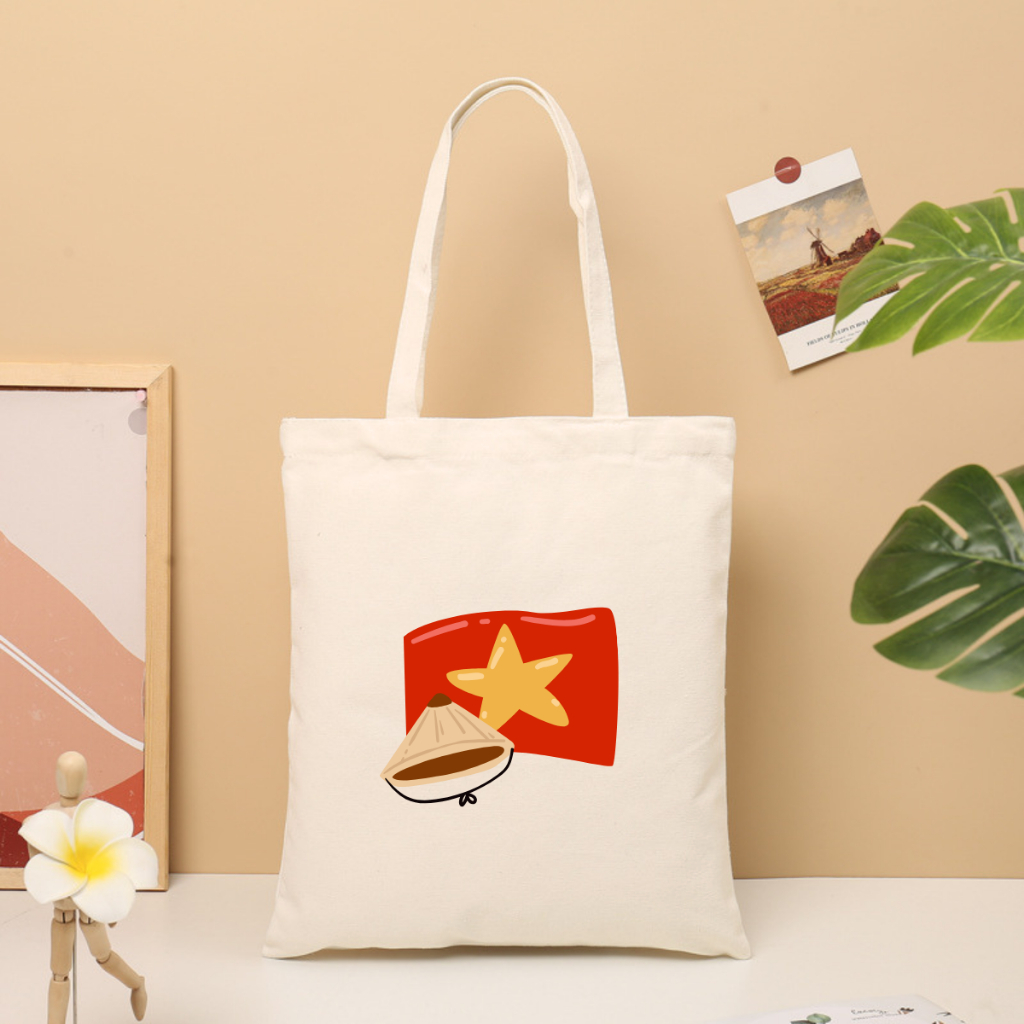 Túi Tote túi vải canvas bộ sưu tập Tôi Yêu Việt Nam có khóa dùng đi chơi đi học thời trang hàn quốc cao cấp 35x40cm